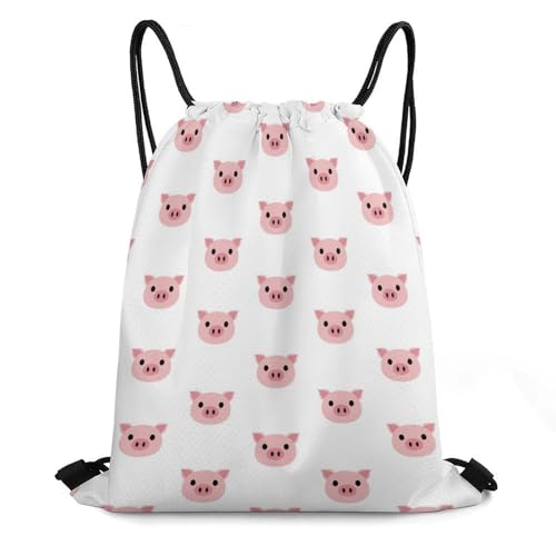 Gym Drawstring Bag Sports Sackpack Waterproof String Backpack with Shoe Compartment for Hiking Swimming Training, Funny Pink Pig Face Bags - color: Picture (28)