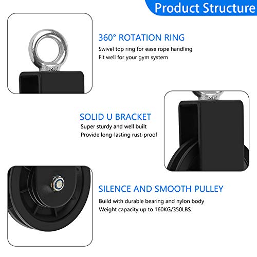 LFJ Cable Pulley with Swing Strap Carabiner Gym Pulley Wheel Set for LAT Pulley System DIY Pull Down Attachment,Ladder Lift,Home Gym Equipment