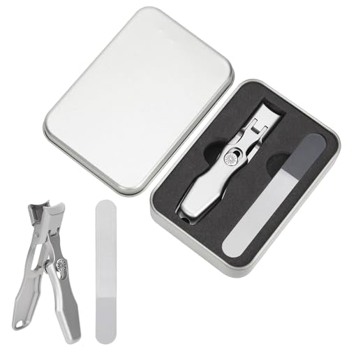 Nail Clippers for Thick Nails,Stainless Steel Anti-Splash Nail Clippers Open Large Fingernail Cutter Nail File Portable Sharp Toe Accessories for Men Women, with Box