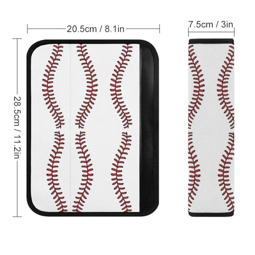 Soft Padded Car Seat Belt Pad for Child, Most Cars, 2 Piece Red Stitched Baseball White Seat Belt Cushion Comfortable Driving - color: Pattern 615