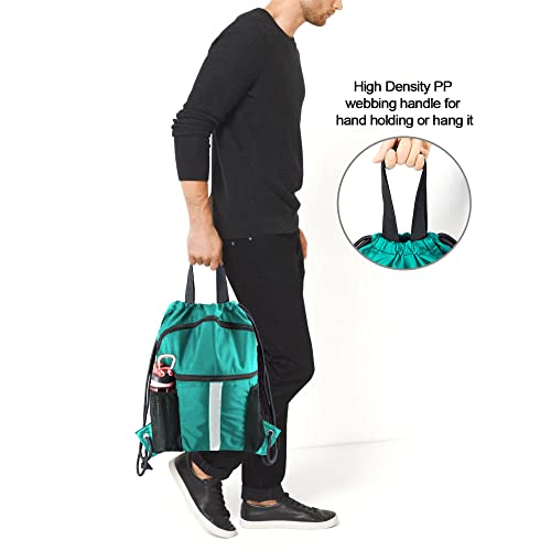 BeeGreen Drawstring Backpack Bag with Shoe Compartment, X-Large Black Gym Sports String Cinch Backpack - color: Teal Blue