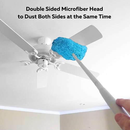 Evelots Ceiling Fan Blade Brush Cleaner - Long Extension Pole - Brush Both Sides at the Same Time - Scratch Resistant Microfiber Feather Cobweb Duster - Extra Long with Reach up to 12 Feet - style: 1 Unit - Up to 12 Feet Reach