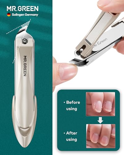 MR.GREEN 4Pcs Nail Clipper Set, Anti-Splash Upgraded Nail Clippers Kit | German Stainless Steel, Nail File+Tweezers Included, Unique Catcher, Exquisite Leather Case, for Men Women Home Travel Gift - color: Apricot