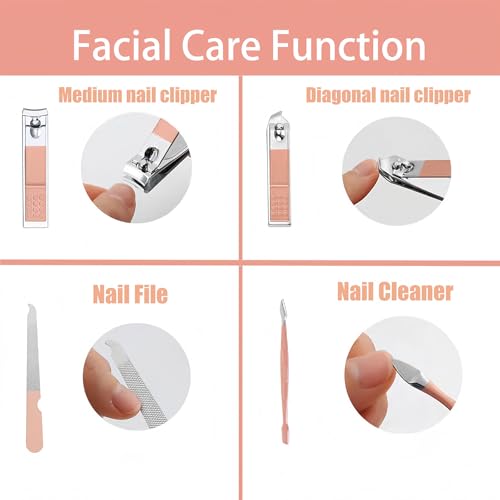 Manicure Set,Nail Clipper Set Personal Care Manicure Pedicure Set Portable Travel Grooming Kit for Women Men Family Friends Wife (Green) (Pink) - color: Pink