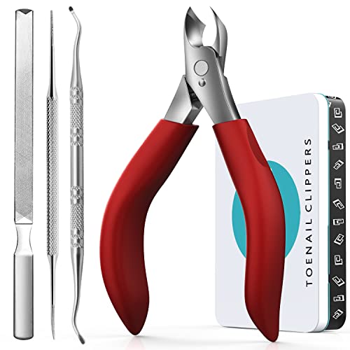 Toenail Clippers for Thick Nails for Seniors - Heavy Duty Toe Nail Clippers Kit with Long Handle for Men & Elderly with Inflexible Joints, Professional Nail Clippers Kit for Thickened Toenails (Red) - style: Creating Exquisite Nails - Red