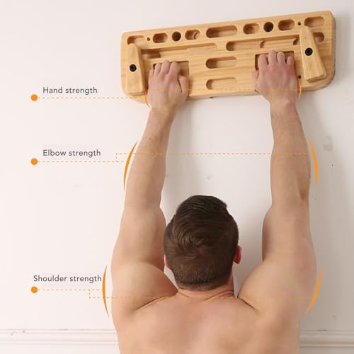 Alomejor Wooden Training Hang Board, Enhanced Strength Exercise Compact Climbing Finger Board for Home Gym Outdoor, Various Grip Hole, Solid Wood