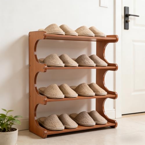 Shoe Rack,Small 4 Tier Shoe Organizer Storage Shelf,Bamboo Narrow Shoe Closet,Small Space Shoe Rack,for Entryway Closet 18.89×7.48×19.3inch - size: 4 Tier-18.89" Wide