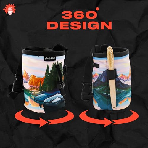Rock Climbing Chalk Bag | for Outdoor, Gym, & Bouldering | Adjustable Waist Belt, Durable Drawstring Closure, & Zippered Pocket - style: Tetons