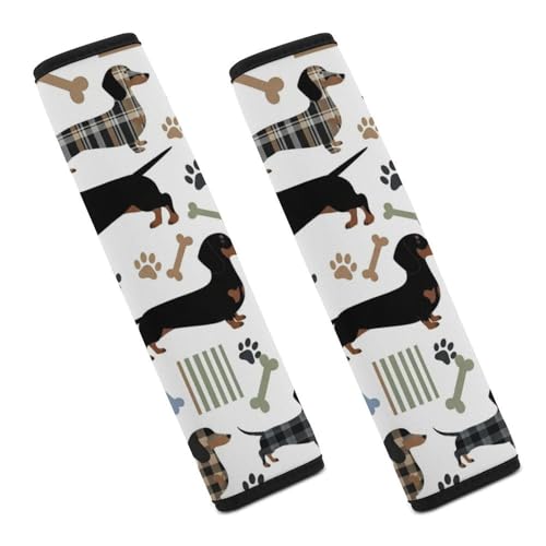 1 Pair Cute Puppy Pet Wiener Dog Dachshund Plaid Seat Belt Shoulder Pad Soft Padded Seat Belt Cushion for Adult Use, Stroller Pushchair High Chair, Pressure Relief - color: Pattern 585