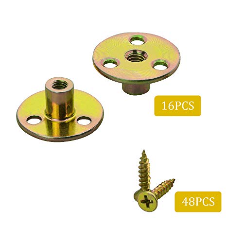 WMYCONGCONG 64PCS 1/4” T-Nuts Brad Hole Tee Nut with Round Base Furniture Hardware Flange Insert Female Thread with Mounting Screws Set - size: 1/4" - 64Pcs