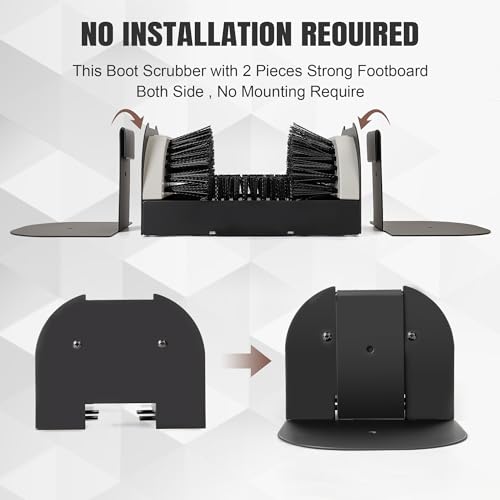 Boot Scrubber with 2 Footboards, No Mounting Required | Outdoor Heavy-duty boot scraper remove mud, dirt & debris. for Entryway work boots, garden & garage. - color: Boot Scraper With Footboard