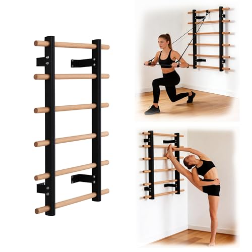 Half Height Swedish Wall Ladder Bar Full Body Workout for Small Home Gym | Compact wall design,Wood rungs & steel brackets suit family full body stretch, gymnastics & home fitness