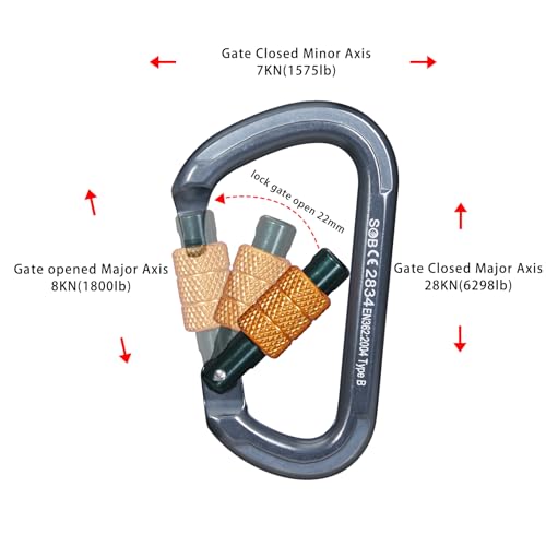Auto Locking Rock Climbing Carabiner Clips, Heavy Duty Asymmetrical Carabiner Connector Used for Rappelling Rescue Outdoor Climbing, Mountaineer, Hammock, Camping - color: 28KN（3pack）