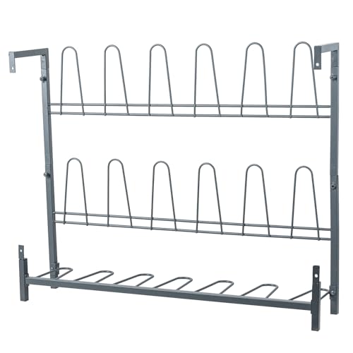 MyGift Premium Urban Gray Metal Hanging Shoe Rack for Walk in Closet, Mudroom and Entryway, Wall Mounted Space Saving Organizer for Shoes and Boots, Holds 9 Pairs - color: Grey (3 Tiers, 9 Pairs)
