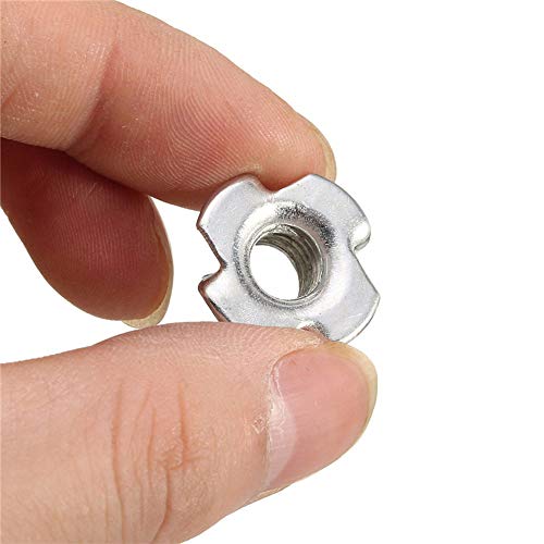 120 Pcs M3 M4 M5 M6 M8 Zinc Plated Carbon Steel T-Nuts Four Claws Nut Assortment Kit for Wood, Rock Climbing Holds, Cabinetry, Furniture