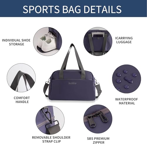 Gym Bag for Women Men with Shoe Compartment, Waterproof Small Duffle Bag for Travel, Sports, Weekend Lightweight Carry On Tote Bag (Blue) - color: Blue