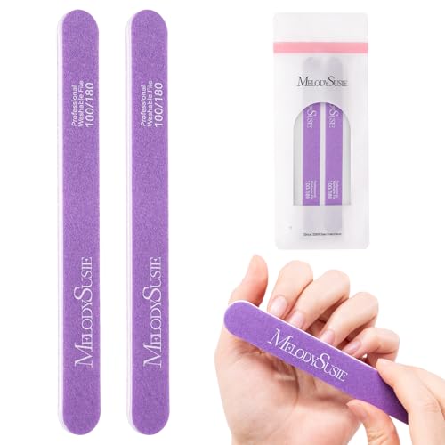 MelodySusie 2Pcs Professional Nail Files 100/180 Grit, Double Sided Straight Shape Emery Boards for Acrylic, Gel and Natural Nails, Manicure Pedicure Shaping Tools for Home Salon, Purple - size: 2Pcs Straight Shape