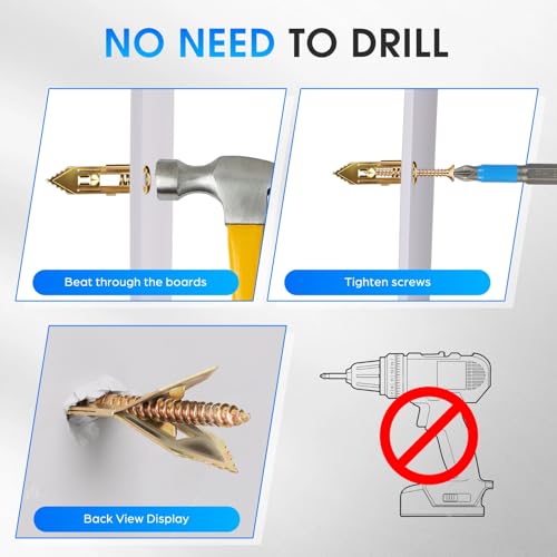 440PCS Self Drilling Drywall Anchors with Screws Kit – Heavy Duty Metal Anchors & Expansion Screws, No Pre-Drilling, Holds 66lbs, Includes Box & Drill Bit – for TV, Shelf, Mirror, Picture Frame