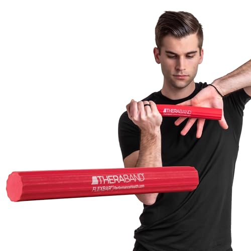 THERABAND FlexBar Resistance Bar, Physical Therapy, Flex, Elbow, Wrist, Red | Flex therapy bar for physical therapy, wrist and forearm exercise, with non slip grip and compact design - color: Red - Light, style: New Version