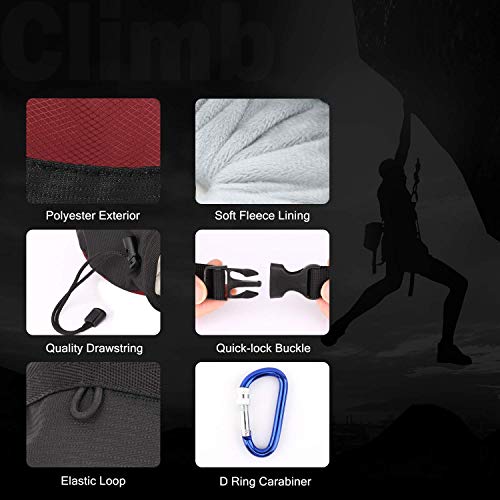 Rhino Valley Climbing Chalk Bag, No Leak Drawstring Chalk Bag with Adjustable Belt, Carabiner Clip and Zippered Pockets Chalk Bag for Rock Climbing, Cross Fit, Weight Lifting & More - color: Black/Red