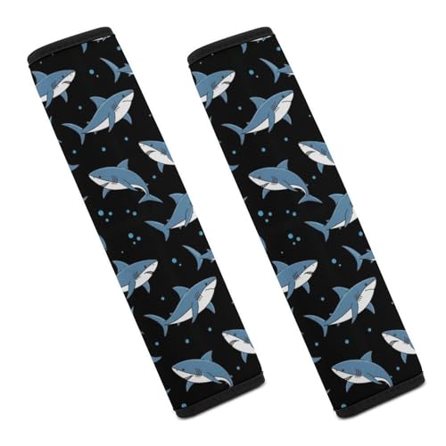 2 Pack Blue Shark Car Seat Straps Shoulder Pads Universal Fit Neck Strap Covers for Adults and Children, All Vehicles, Pressure Relief - color: Pattern 24