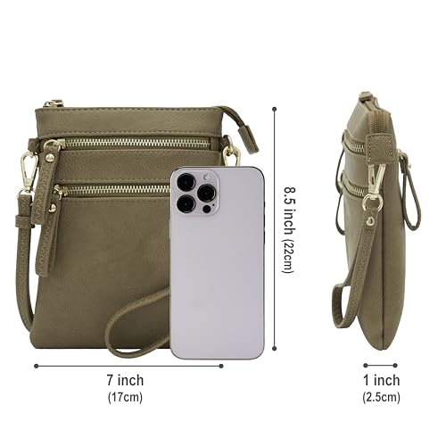 Solene Small Multi Zipper Pockets Crossbody Bag with Detachable Wristlet - color: Stone