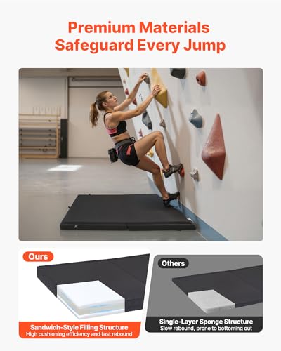 VEVOR Bouldering Crash Pad, Bi-Fold Rock Climbing Crash Pad with Adjustable Backpack Straps and Handle, Foldable Lightweight for Indoor Bouldering & Outdoor Climbing - size: 48.4 x 35.6 x 3.9 in / 1230 x 905 x 100 mm