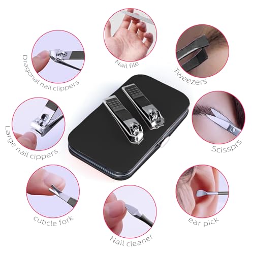 Manicure Set 8 in 1 Nail Clipper Set,RedFlow Nail Clippers,Fingernail & Toenail Clippers,Manicure Tools,Pedicure Tools,Suitable for Travel Manicure Kit (Black) - color: Black