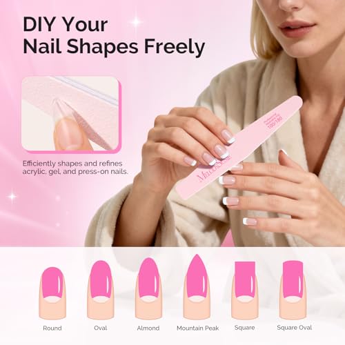 MelodySusie 2Pcs Nail Files 100/180 Grit Emery Boards Pink | Double Sided, Acrylic Gel Natural Nails, Professional Manicure Pedicure Shaping Tools, Home and Salon Use - size: 2Pcs Diamond Shape