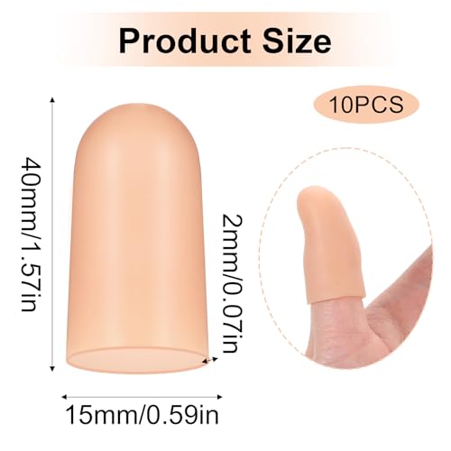 10 Pcs Gel Finger Cots, Silicone Finger Protectors, Waterproof Thumb Guard, Fingers Sleeves for Cracking, Peeling, Fingertip Bandage Alternative (Nude)