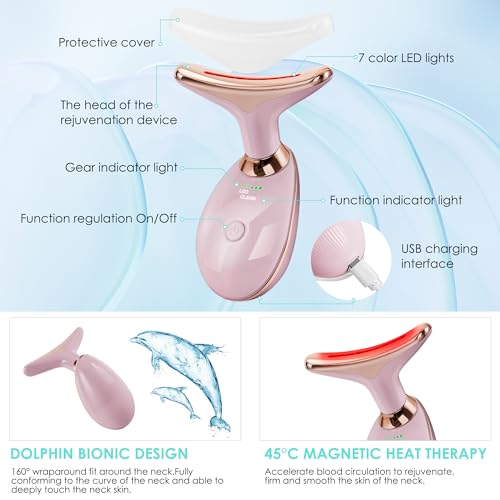 Facial Massager Red-Light-Therapy-for-Face and Neck, Face 𝖲 culpting Wand with 7 Color - Birthday, Christmas, Mothers Day, Valentines Day Gifts for Her Women Mom Best Friend Wife Teacher (Rose Gold) - color: Rose Gold
