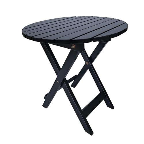 Outdoor Wooden Side Table, Folding Patio End Table, Small Round Furniture Table for Adirondack Chair, Balcony, Porch, Acacia Wood, No Assembly, Black - color: R-black-1