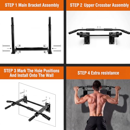 Pull Up Bar Wall Mounted - Multifunctional Wall Mounted Pull Up Bar for Home Gym