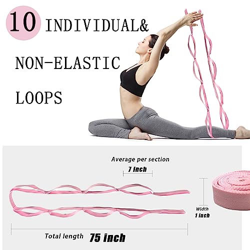 Stretching Strap Yoga Strap with Loops, Stretch Straps for Physical Therapy, Non-Elastic Exercise Strap for Pilates, Dance and Gymnastics with Workout Guide - color: Pink
