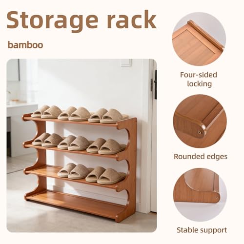 Shoe Rack,Small 4 Tier Shoe Organizer Storage Shelf,Bamboo Narrow Shoe Closet,Small Space Shoe Rack,for Entryway Closet 26.77×7.48×19.3inch - size: 4 Tier-26.77" Wide