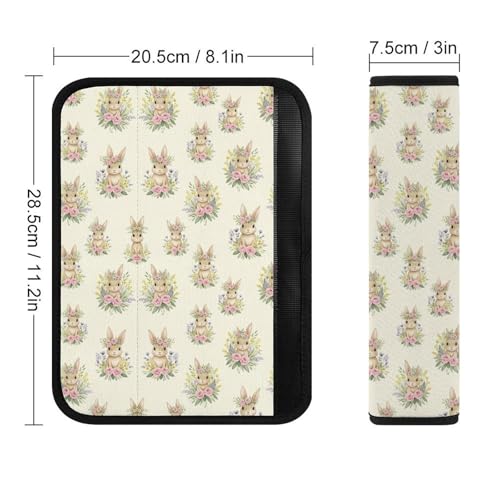 Universal Fit Seat Belt Shoulder Pad for Kids, Car Seats Pushchair Strollers High Chair Pushchair, 1 Pair Cute Bunny Rabbit Floral Cream Automotive Seat Belt Protector - color: Pattern 1008