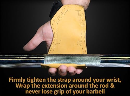 Leather Weightlifting Grips - Double Layer Leather Weight Lifting Grips for Powerlifting - Neoprene Padded Weight Lifting wrist Straps Gym with Metal Hooks - Deadlift Straps
