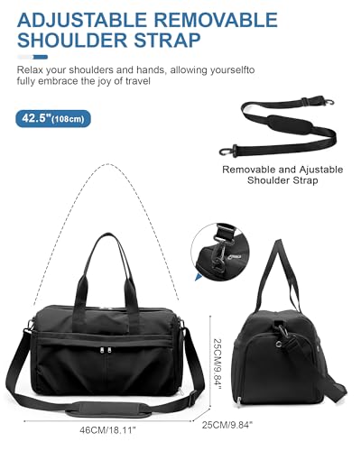 Gym Bag for Women Men with Shoe Compartment, Sport Duffel Bag, Waterproof Travel Weekender Overnight Carry on Bag for Yoga with Trolley Sleeve, Black - color: A-Black