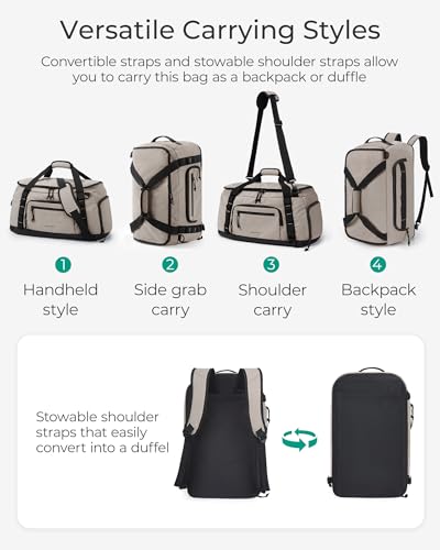 BAGSMART 4-IN-1 Gym Bag for Women Men, TSA Duffle Bag for Travel | With Shoe Compartment & Wet Pocket, 22L/30L/38L Tactical Backpack with 40oz Water Bottle Holder, Lightweight, Water-resistant - color: Camel