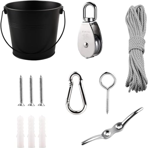 FUQUN Treehouse Pulley System with Bucket Cable - Kids Playhouse & Pirate Ship Accessories for Outdoor Play, Heavy-Duty Climbing Bucket (Black) - size: Black1 | 1 set