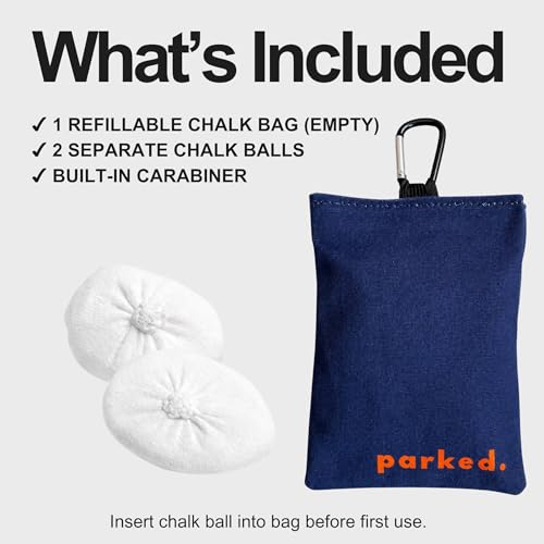 Refillable Disc Golf Chalk Bag with Carabiner, 2 Chalk Balls Included – Grip Bag for Dry Hands & Consistent Release, Frisbee Golf Accessory - style: Parked. – Navy & Orange