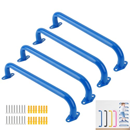 BiJun 17 Inch Monkey Bars Heavy Duty Metal Playground Handles,Blue 4 Pack | Indoor Outdoor Ceiling Grab Bars,Anti-Rust Steel,300LBS Capacity,for Backyard Climbing Frame Treehouse Wall Ladder - color: Blue-4pcs