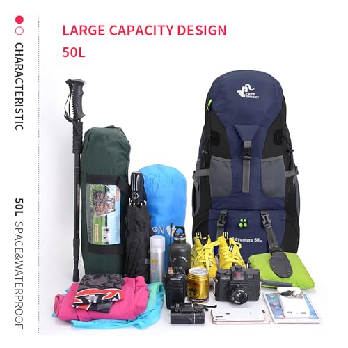 Bseash 50L Hiking Backpack, Water Resistant Lightweight Outdoor Sport Daypack Travel Bag for Camping Climbing Skiing Cycling (Dark Purple - With Shoe Compartment) - color: Dark Purple - With Shoe Compartment