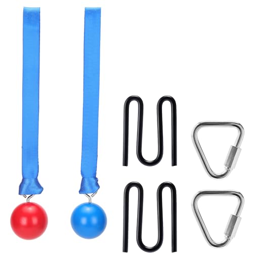 2 Wooden Balls for Monkey Line, Gorilla Line and Ninja Warrior Obstacle Courses – Complete Expansion Kit with Durable Buckles, Carabiners, Easy Installation, Safe Secure Training Equipment (Grey)