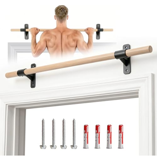 Wall Mounted Pull Up Bar | Solid Wood Pull Up Bar for Home Gym | 286 lb Chin Up Bar with Fischer Anchors | 1.14 in Grip Hanging Bar for Rope & Ab Training
