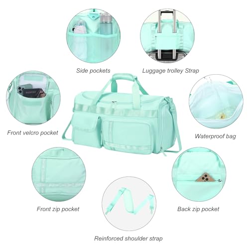 MAXTOP Gym Bag for Women Men Travel Duffle Bag Large Capacity Carry On Weekender Overnight Bag With Shoe Compartment Gym Tote Dry Wet Separation Duffel Bag for Travel - color: Light Green, style: Gym Bag