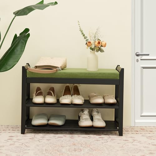 PETKABOO Shoe Rack Bench with Storage 27.6 in, Black Shoe Storage Bench with Cushion for Entryway, Hallway, Bedroom, Living Room - color: Black, style: 28 in