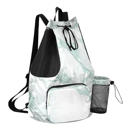 Drawstring Climbing Gym Bag With Inside Pockets Drawstring Bags with Wet Dry Compartments Light Green Luxury Marble Texture