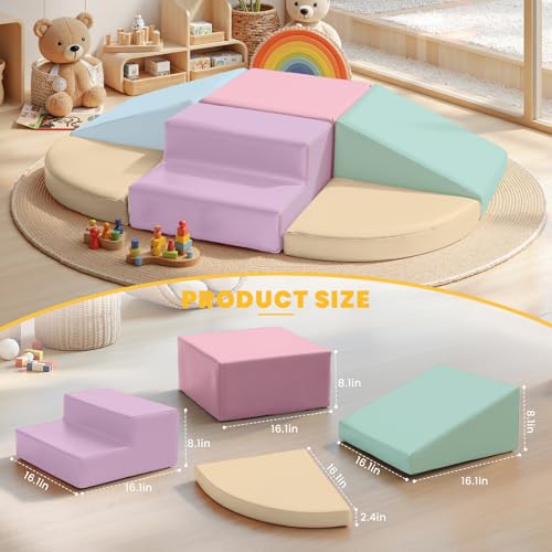 Hoohtoot Foam Climbing Blocks for Toddlers: 6-Piece Soft PU Leather Set - Indoor Climbing and Crawling Toys - Baby Play Gym - Kids Learning Play Structure for Preschool - style: Yellow/Pink