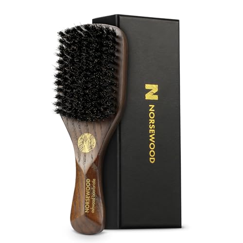 NORSEWOOD Boar Bristle Brush for Shine and Texture - Stiff Bristles for Medium Hair/Beards, Cleaning Brush Included | for Shine & Texture, Hairbrush for Men, with Cleaning Tools